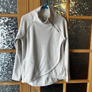 Athleta Cozy Karma Asym Pullover 1/4 Zip Fleece Sweater Cream Womens Small S